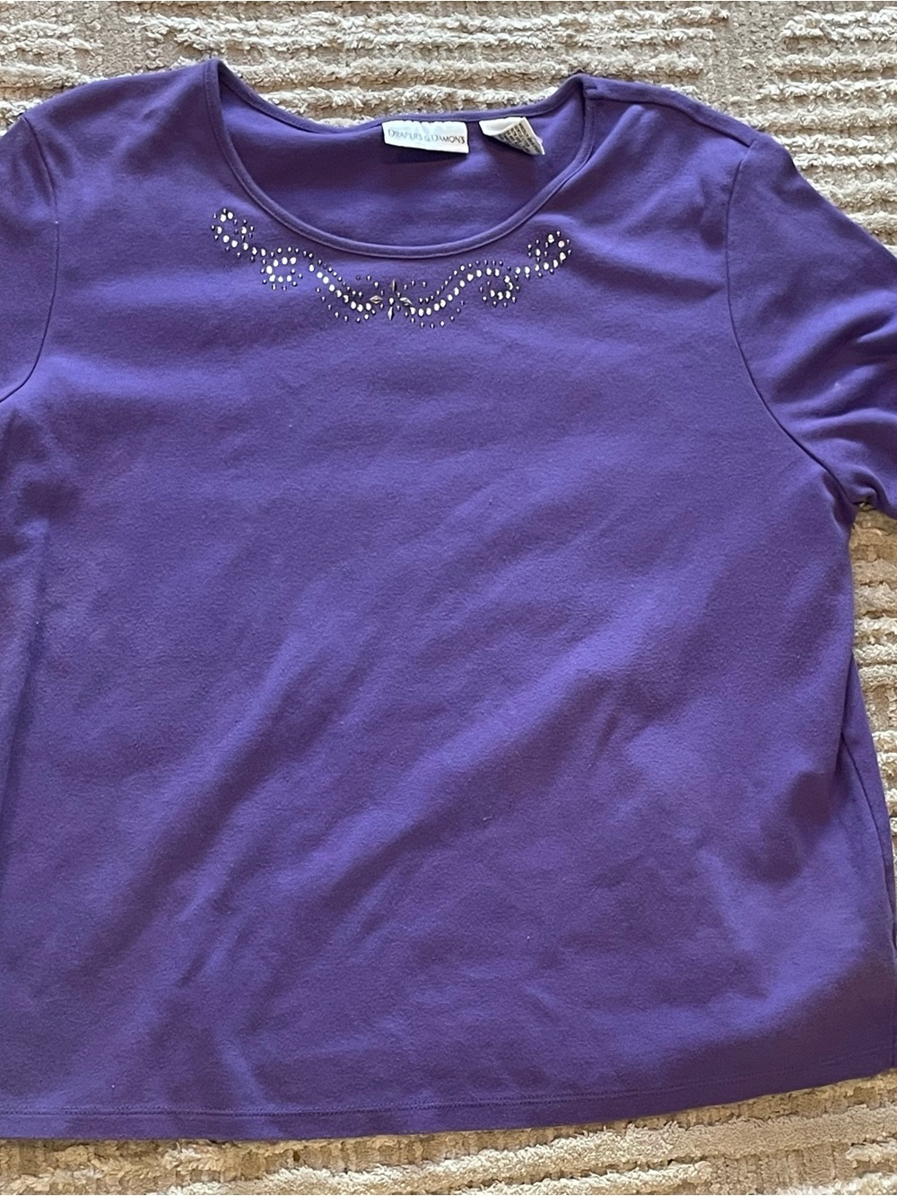 Charter Club Purple Short Sleeve Tee with Rhinestone Detail